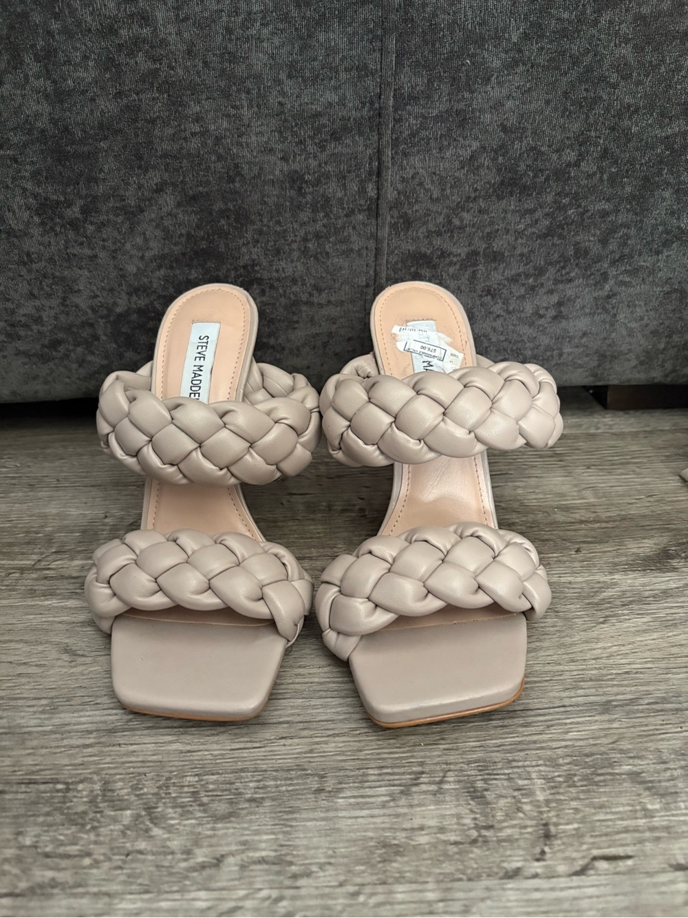 Steve Madden Braided Double-Strap Slide Heels in Taupe